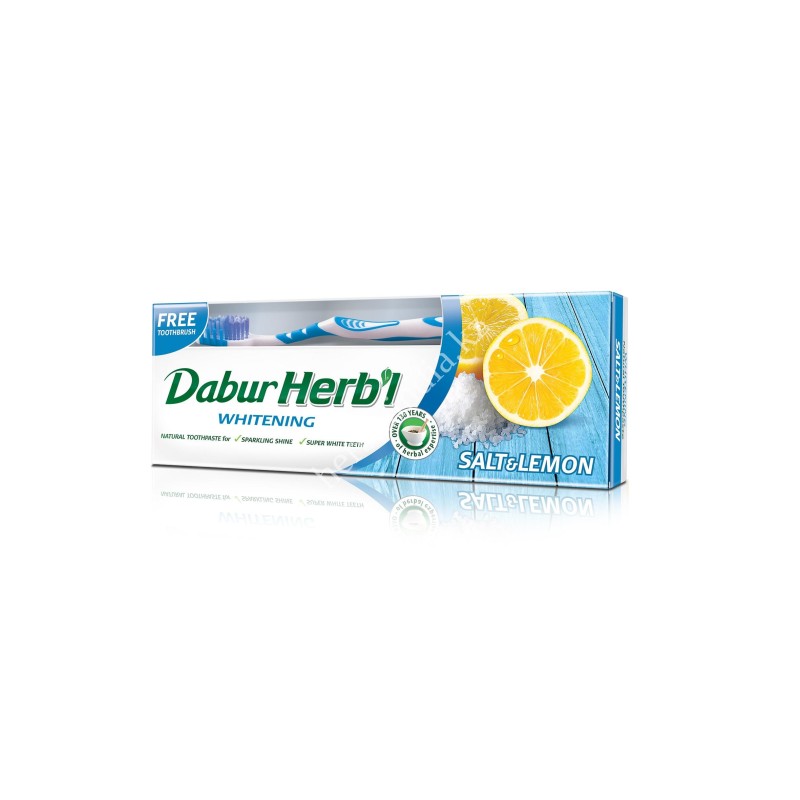 DABUR HERB'L SALT & LEMON  ЗУБНАЯ ПАСТА С СОЛЬЮ И ЛИМОНОМ 150 Г + ЗУБНАЯ ЩЕТКА В ПОДАРОК