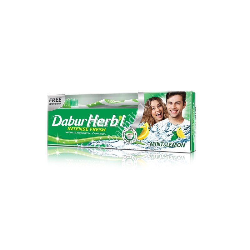 DABUR HERB'L MINT & LEMON ЗУБНАЯ ПАСТА-ГЕЛЬ С МЯТОЙ И ЛИМОНОМ 150 Г + ЗУБНАЯ ЩЕТКА В ПОДАРОК