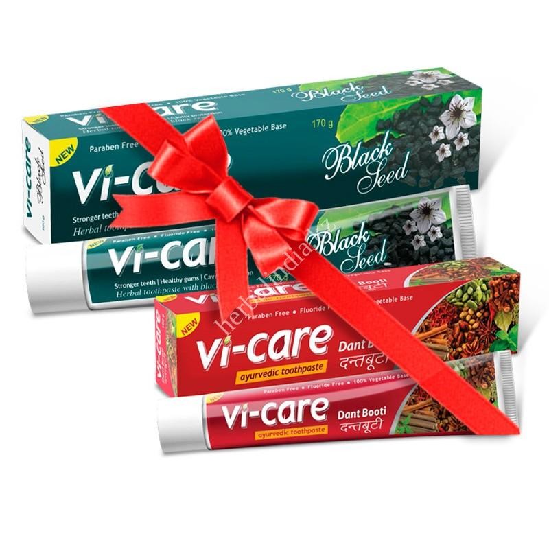 Зубная паста VI-CARE BLACK SEED с черным тмином 170 Г + Аутентичная зубная паста VI-CARE DANT BOOTI HERBAL 100 Г в подарок